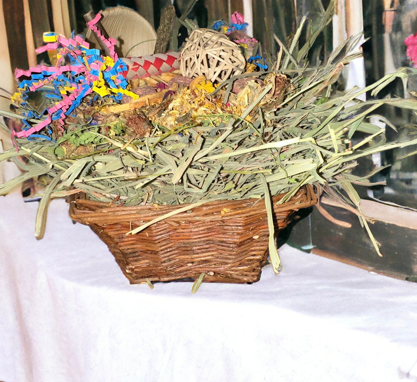 ALL IN ONE LOADED FUN Forage, Treat & Chew Toy Willow Basket